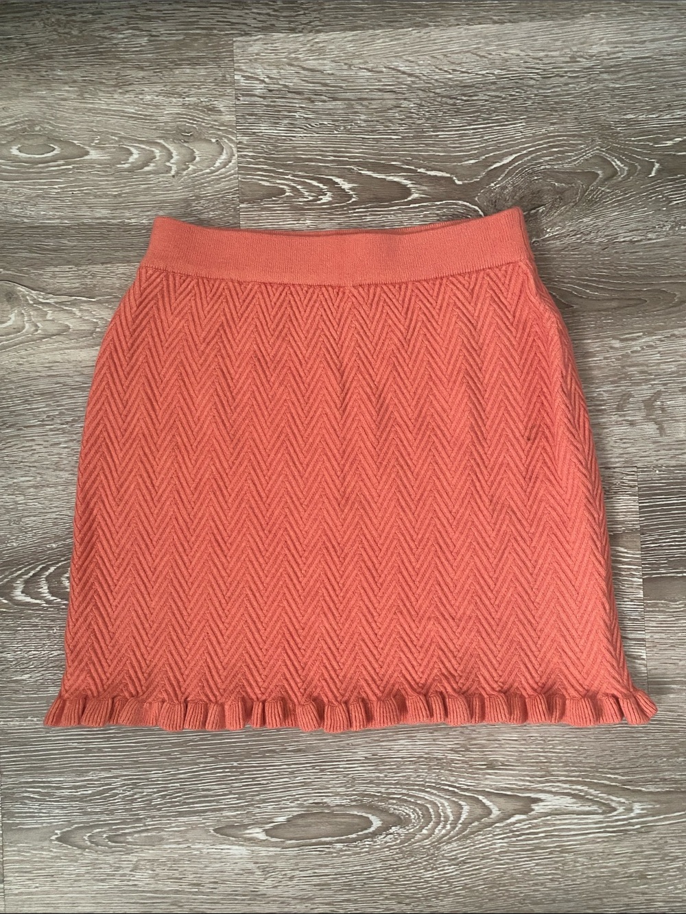 Sage Coral Knit Mini Skirt with Ruffle Hem